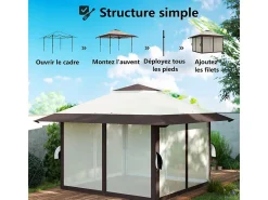 Gazebo pop-up em tecido Oxford UPF50+ 4x4m 16 m² com sacos de areia, 4 cortinas, bolsa de transporte - altura ajustável - Bege