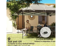 Gazebo pop-up em tecido Oxford UPF50+ 4x4m 16 m² com sacos de areia, 4 cortinas, bolsa de transporte - altura ajustável - Bege