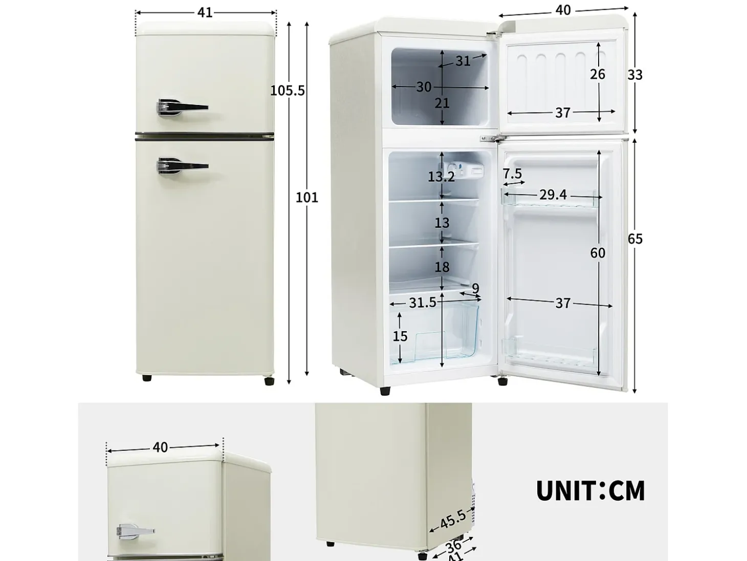 Geladeira de duas dotas, 28L + 64L, com 3 prateleiras e LEDs, -27 ° C a 13 ° C, 116 kWh/ano, eficiência energética de