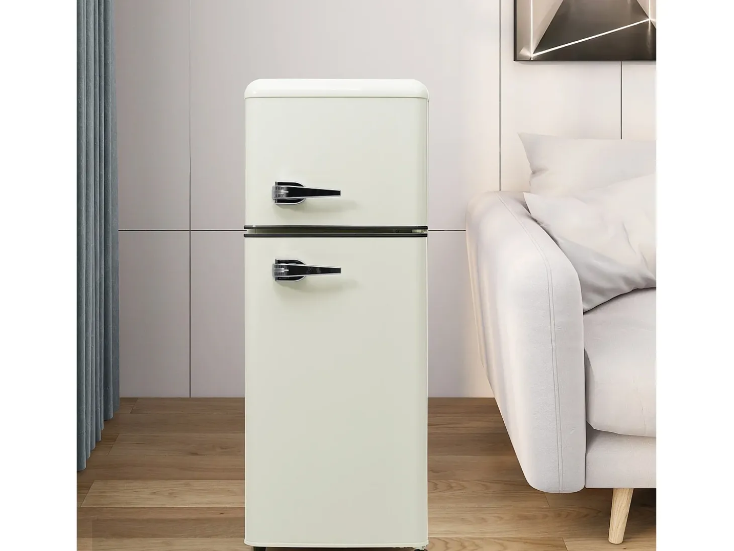 Geladeira de duas dotas, 28L + 64L, com 3 prateleiras e LEDs, -27 ° C a 13 ° C, 116 kWh/ano, eficiência energética de