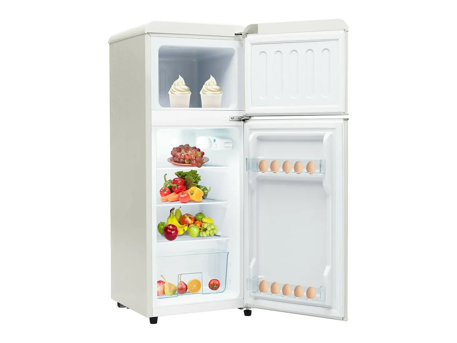 Geladeira de duas dotas, 28L + 64L, com 3 prateleiras e LEDs, -27 ° C a 13 ° C, 116 kWh/ano, eficiência energética de