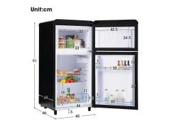 Geladeira de porta dupla com ajuste e rodízios - 72L - 120kWh/ano - baixo nível de ruído de 39 dB - 45x46x91cm
