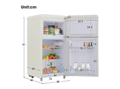 Geladeira de porta dupla com ajuste e rodízios - 72L - 120kWh/ano - baixo nível de ruído de 39 dB - classe E - 45x44x91cm