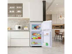 Geladeira de porta dupla com ajuste e rodízios - 72L - 120kWh/ano - baixo nível de ruído de 39 dB - classe E - 45x44x91cm