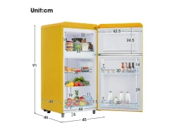 Geladeira de porta dupla com ajuste e rodízios - 72L - 120kWh/ano - baixo nível de ruído de 39 dB - classe E - 45x44x91cm