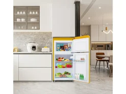 Geladeira de porta dupla com ajuste e rodízios - 72L - 120kWh/ano - baixo nível de ruído de 39 dB - classe E - 45x44x91cm