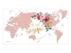 Globo Terrestre Decorativo Girly Branco Rosa Dourado 21,5 cm em Metal e Papel, Design Único "Sou Única"