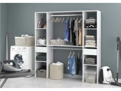 Grande Guarda-Roupa Branco com 6 Prateleiras, 2 Cabides, 2 Gavetas - ELYSEE
