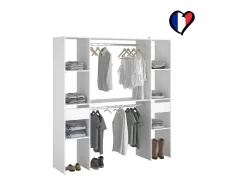 Grande Guarda-Roupa Branco com 6 Prateleiras, 2 Cabides, 2 Gavetas - ELYSEE