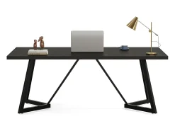 Grande mesa retangular para notebook com estrutura de metal - 180 cm - para o escritório em casa - Preta