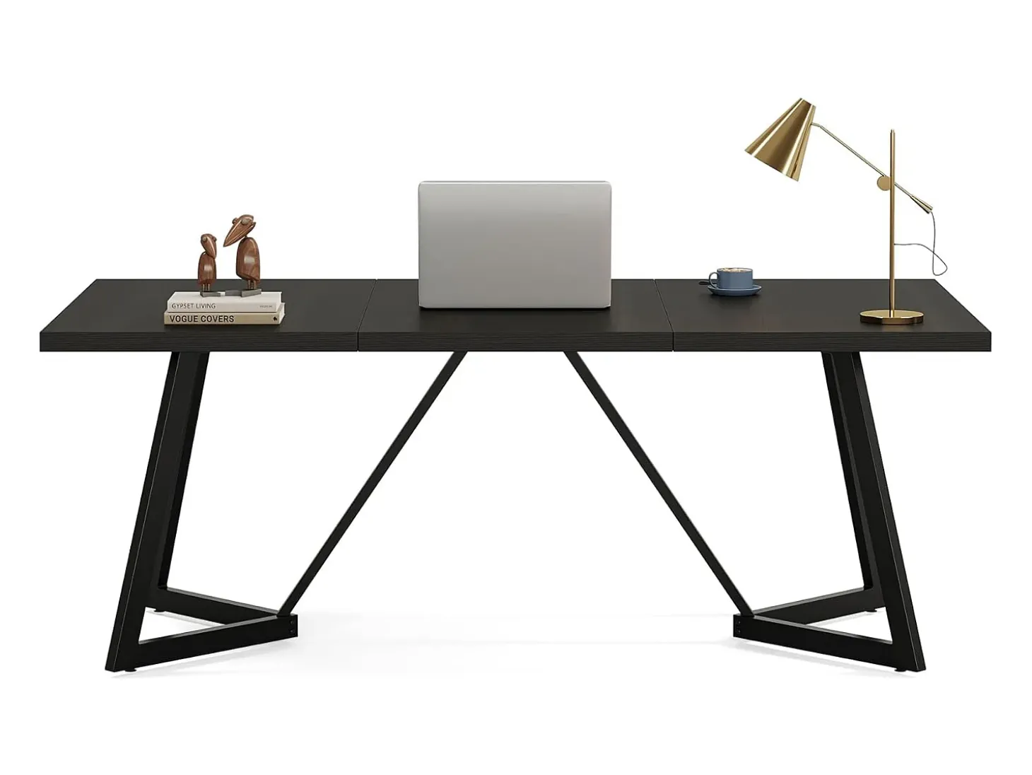 Grande mesa retangular para notebook com estrutura de metal - 180 cm - para o escritório em casa - Preta