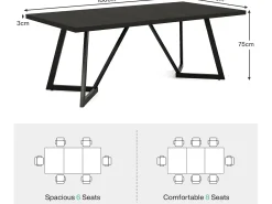 Grande mesa retangular para notebook com estrutura de metal - 180 cm - para o escritório em casa - Preta