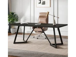 Grande mesa retangular para notebook com estrutura de metal - 180 cm - para o escritório em casa - Preta