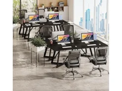 Grande mesa retangular para notebook com estrutura de metal - 180 cm - para o escritório em casa - Preta