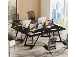 Grande mesa retangular para notebook com estrutura de metal - 180 cm - para o escritório em casa - Preta