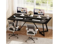 Grande mesa retangular para notebook com estrutura de metal - 180 cm - para o escritório em casa - Preta