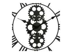 Grande Relógio de Parede Industrial em Madeira e Metal D 70 cm Preto
