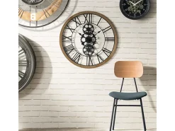 Grande Relógio de Parede Industrial em Madeira e Metal D 70 cm Preto