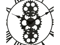 Grande Relógio de Parede Industrial em Madeira e Metal D 70 cm Preto