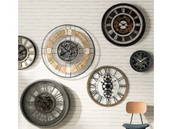 Grande Relógio de Parede Silencioso em Metal e Madeira D 90 cm Multicolor