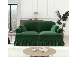 Grande Sofá 2 Lugares em Chenille - Capa Removível e 2 Almofadas - 194x83.5x93cm - Verde