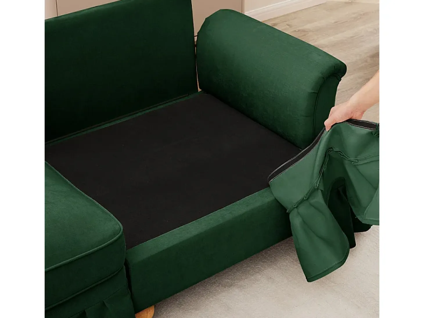 Grande Sofá 2 Lugares em Chenille - Capa Removível e 2 Almofadas - 194x83.5x93cm - Verde