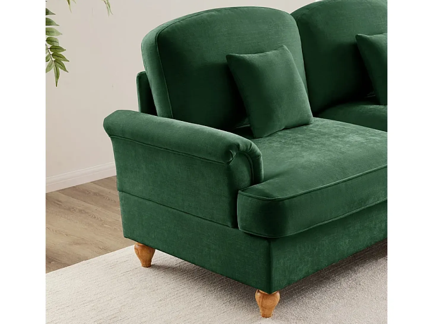Grande Sofá 2 Lugares em Chenille - Capa Removível e 2 Almofadas - 194x83.5x93cm - Verde