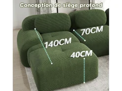 Grande sofá angular modular 388cm - de Veludo cotelê - com 4 almofadas e 2 puffs - ergonómico - Verde