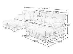 Grande sofá canto modular - 3 lugares - com 2 puff e 5 almofadas - tecido pelúcia bege - 313x145x81cm