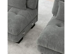 Grande sofá canto modular - 3 lugares - com 2 puff e 5 almofadas - tecido pelúcia cinza - 313x145x81cm