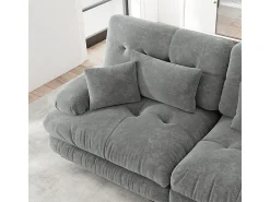 Grande sofá canto modular - 3 lugares - com 2 puff e 5 almofadas - tecido pelúcia cinza - 313x145x81cm