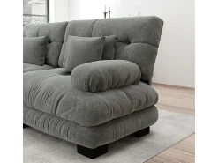 Grande sofá canto modular - 3 lugares - com 2 puff e 5 almofadas - tecido pelúcia cinza - 313x145x81cm