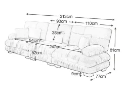 Grande sofá cinza - 3 lugares - com 5 almofadas - estrutura madeira maciça - Pelúcia - 313x77x81cm