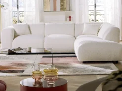 Grande sofá de canto direito com encosto de chaise-longue tecido bouclé POGNI Maison Céphy