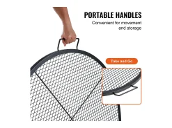 Grelha de Cozinha Redonda SucceBuy de 91.44CM, Grelha de Churrasco Robustade Aço com Pegador e Suporte de Arame X, Preto