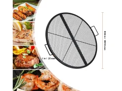 Grelha de Lareira SucceBuy Redonda Dobrável de 91cm, Aço Resistente X-Marks, Utensílios de Cozinha de Camping Portáteis para Festas ao Ar Livre, Preto