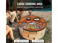 Grelha de Lareira SucceBuy Redonda Dobrável de 91cm, Aço Resistente X-Marks, Utensílios de Cozinha de Camping Portáteis para Festas ao Ar Livre, Preto
