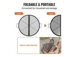 Grelha de Lareira SucceBuy Redonda Dobrável de 91cm, Aço Resistente X-Marks, Utensílios de Cozinha de Camping Portáteis para Festas ao Ar Livre, Preto