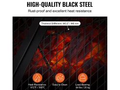 Grelha de Lareira SucceBuy Redonda Dobrável de 91cm, Aço Resistente X-Marks, Utensílios de Cozinha de Camping Portáteis para Festas ao Ar Livre, Preto