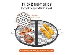 Grelha de Lareira SucceBuy Redonda Dobrável de 91cm, Aço Resistente X-Marks, Utensílios de Cozinha de Camping Portáteis para Festas ao Ar Livre, Preto
