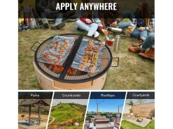 Grelha de Lareira SucceBuy Redonda Dobrável de 91cm, Aço Resistente X-Marks, Utensílios de Cozinha de Camping Portáteis para Festas ao Ar Livre, Preto