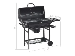 Grelhador barril c/ rodas e prateleiras 115x85x95cm aço preto