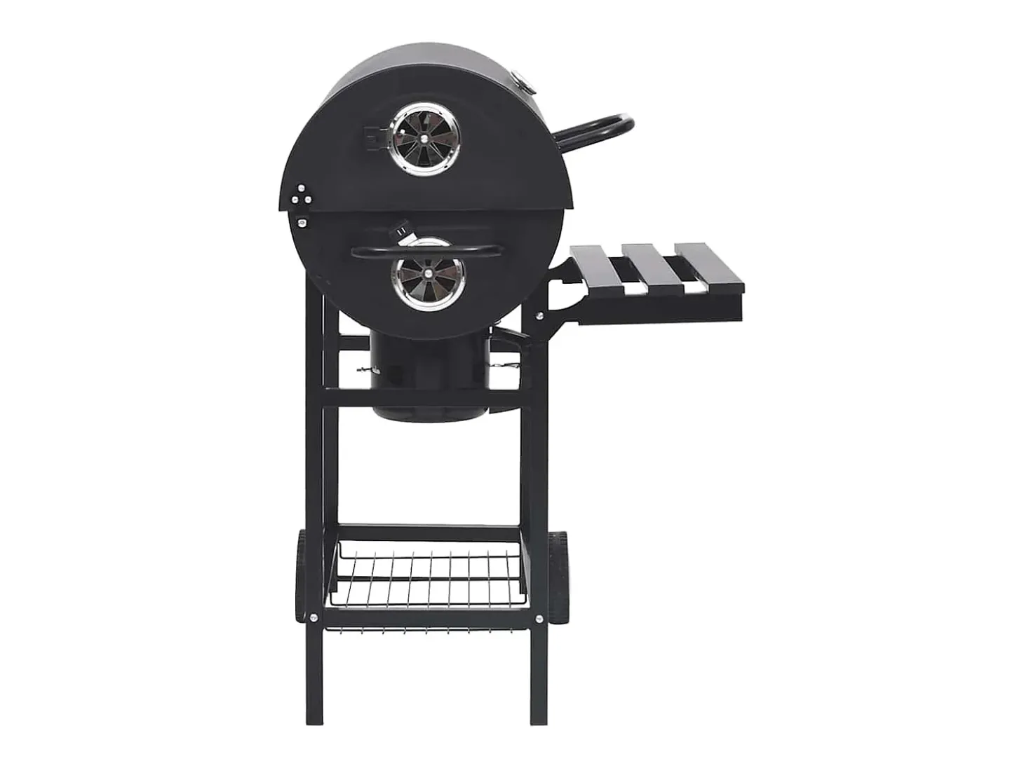 Grelhador barril c/ rodas e prateleiras 115x85x95cm aço preto