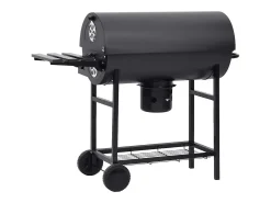 Grelhador barril c/ rodas e prateleiras 115x85x95cm aço preto
