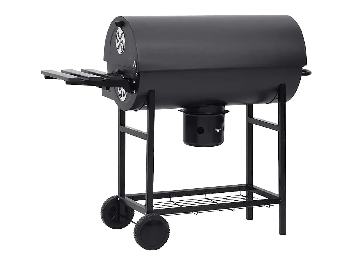 Grelhador barril c/ rodas e prateleiras 115x85x95cm aço preto