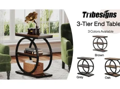 Guarda - coisas estreita com 3 níveis, Mesa de sala em madeira com estrutura em metal preto, Mesa baixa industrial para sofá