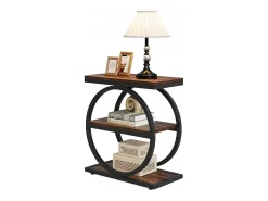 Guarda - coisas estreita com 3 níveis, Mesa de sala em madeira com estrutura em metal preto, Mesa baixa industrial para sofá