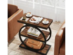 Guarda - coisas estreita com 3 níveis, Mesa de sala em madeira com estrutura em metal preto, Mesa baixa industrial para sofá