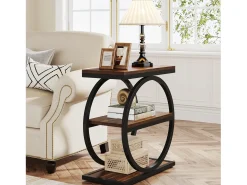 Guarda - coisas estreita com 3 níveis, Mesa de sala em madeira com estrutura em metal preto, Mesa baixa industrial para sofá