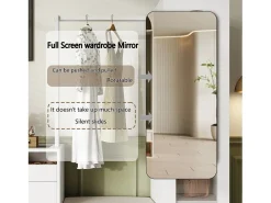 Guarda-roupa 6 em 1 - 163 x 35 x 161 cm - espelho + banco e sapateira + vitrina + LEDs - aglomerado - branco